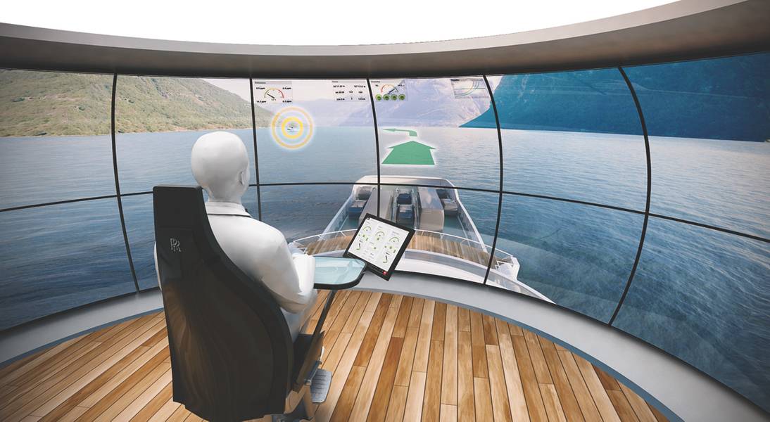 DNV GL Virtual Bridge Frachtschiffe ohne Überbau könnten eines Tages von einer virtuellen Brücke an Land aus gesteuert werden. (Foto mit freundlicher Genehmigung von DNV GL / Rolls-Royce)