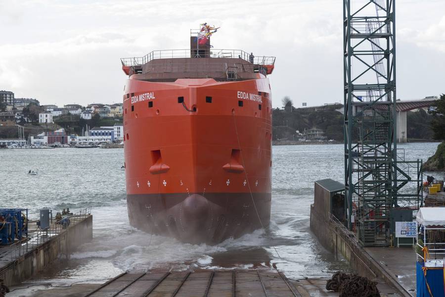 Edda Mistral foi lançada e nomeada no estaleiro Gondan em Figueras, Espanha (Foto: Gondan)