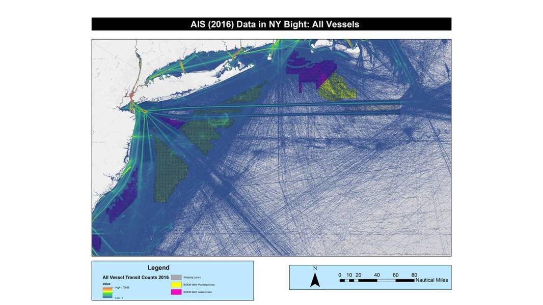 Ein Bild des gesamten Touristenverkehrs, der den NY Bight Korridor betritt und verlässt (CREDIT: USCG)