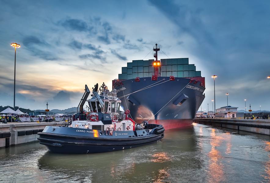 Einweihung der Erweiterung des Panamakanals mit dem Transit der „COSCO SHIPPING PANAMA“ (26. Juni 2016) Mit freundlicher Genehmigung der Panamakanalbehörde.