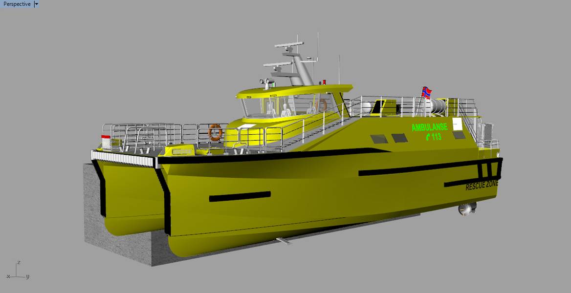 Nuevo diseño: un diseño de barco de ambulancia ganador que muestra láminas decisivas desplegadas. Crédito: Wavefoil