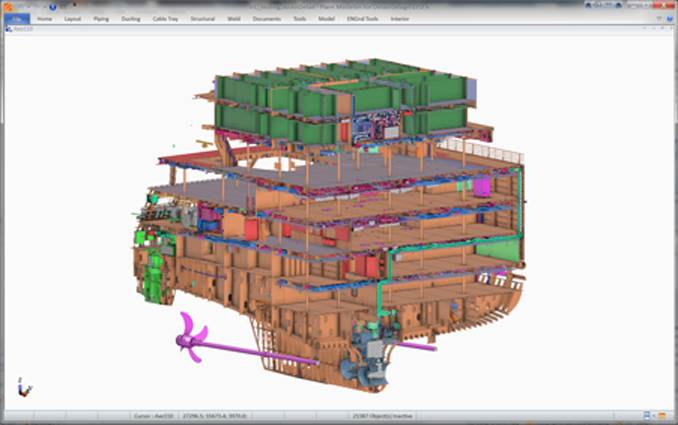 Parte de un modelo de barco Meyer diseñado con CADAMATIC Outfitting (Imagen: CADMATIC)