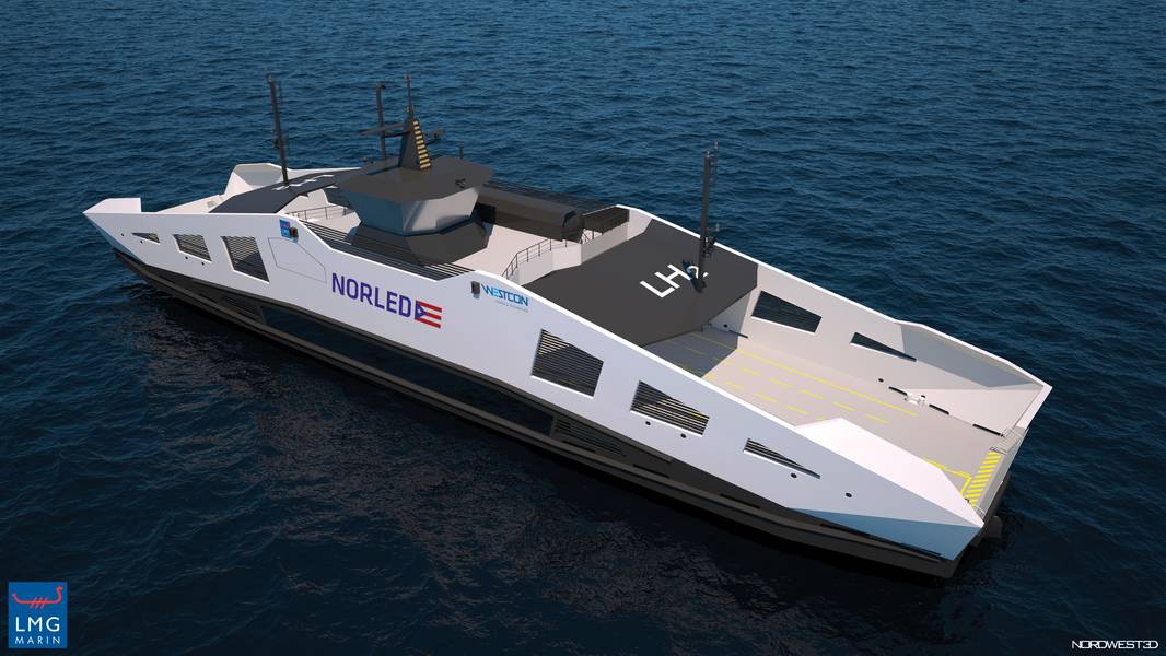 Primero en el mundo: se prevé una primera operación de ferry híbrido de hidrógeno que comenzará en 2022 con la contención de hidrógeno en la parte superior. Imagen: NCE Maritime CleanTech