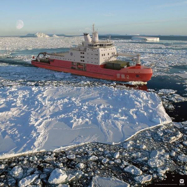 Renderização do próximo quebra-gelo polar da China. Imagem: Tecnologia Aker Arctic