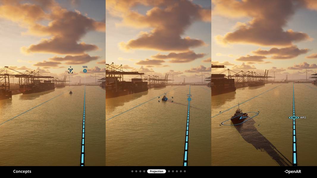 Representación de cómo cambia la superposición AR cuando un barco llega al puerto. Render de Jon Fauske, copyright de la Escuela de Arquitectura y Diseño de Oslo. Imagen cortesía de Kjetil Nordby