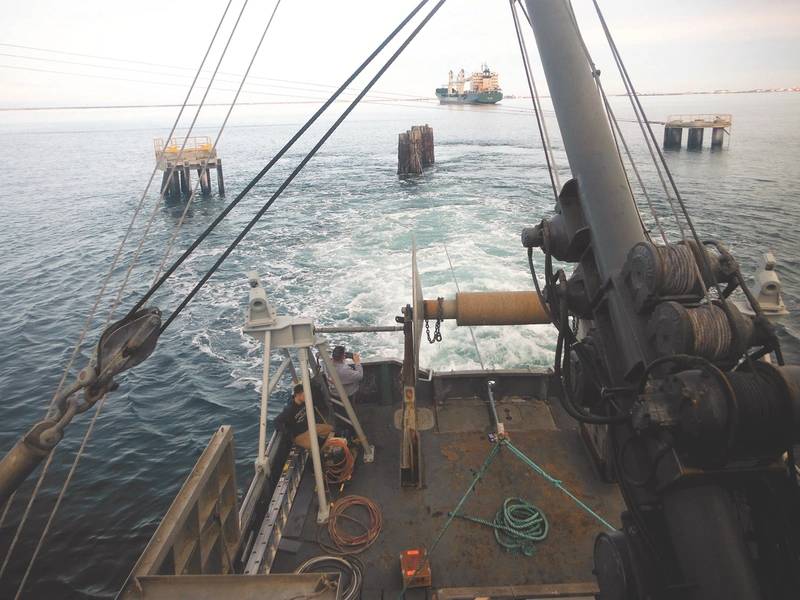 Testes de bolardo em andamento no Cape Reliant após a sua repetição com um motor YANMAR. (Foto: YANMAR)