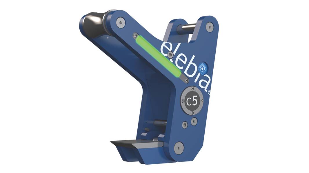 La abrazadera de elevación automática C5 de Elebia: elevación segura de placas, vigas y tubos de acero. (Foto cortesía de Elebia Autohooks SUL)