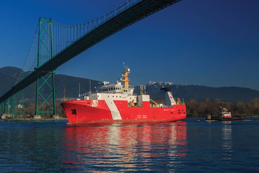 O primeiro grande navio lançado no âmbito da Estratégia Nacional de Construção Naval do Canadá, CCGS Sir John Franklin, navio de ciências pesqueiras offshore (Foto: Heath Moffat Photography)