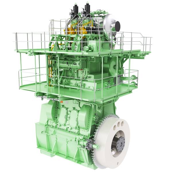 آراء محرك اختبار MAN B & W 2S5ME-C-GI المتجه إلى HHI-EMD. (الصورة: MAN D & T)