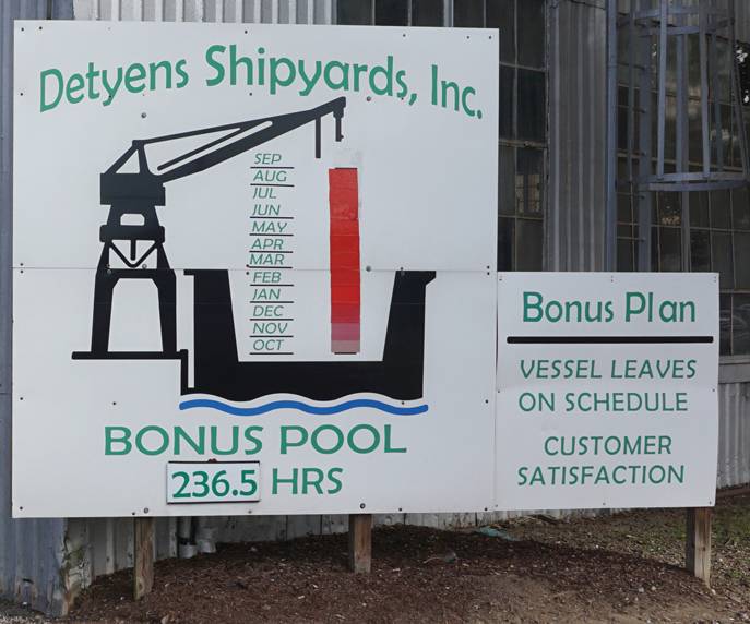 感謝祭の食事に加えて、Detyens Shipyardsの労働者は約6週間の給料に相当するボーナスチェックを受け取りました。写真：Eric Haun