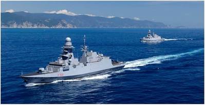 Buque de diseño de referencia Fincantieri FREMM-FFG. Seis de los 10 buques FREMM que Fincantieri está construyendo para la Marina italiana están en servicio. (Imagen: Fincantieri)