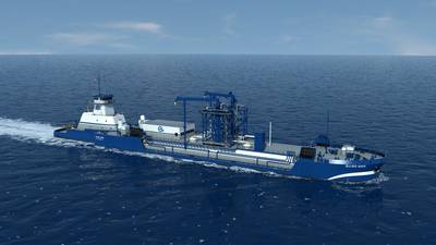 Datei-Bild: Eine Darstellung des Q-LNG ATB-Bunkerschiffs von Harvey Gulf. Wenn es gebaut wird, wird dieses Schiff, in Partnerschaft mit Shell, LNG für eine Reihe neuer LNG / Dual Fuel Cruise Schiffe bereitstellen, die derzeit gebaut werden. Kredit: Harvey Golf