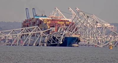 Eingestürzte Francis Scott Key Bridge in Baltimore (Quelle: Screenshot/StreamTime Live)