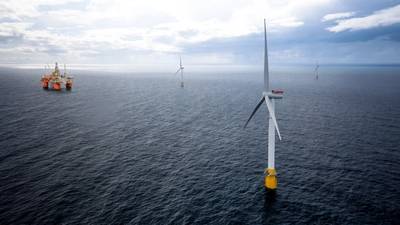 Equinor的Hywind Tampen项目将使用浮动风力涡轮机为Snorre和Gullfaks的油气生产设施提供电力。图片：Equinor）