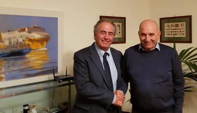 Fincantieri Services执行副总裁Giorgio Rizzo和Grimaldi Group首席执行官Emanuele Grimaldi。 Fincantieri供图