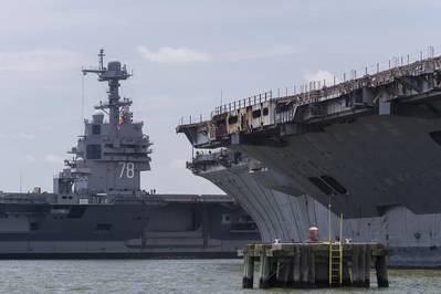 Gerald R. Ford (CVN 78) chega à Newport News Shipbuilding (Foto: Huntington Ingalls Industries)