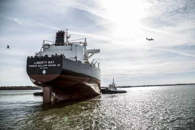 Imagem do arquivo: um petroleiro da bandeira dos EUA logo após o seu lançamento em 2013 no Aker's Philly Shipyard. (CREDIT Aker)