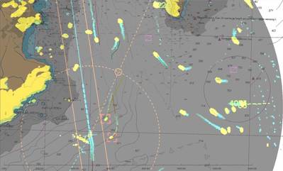 Sobreposição de gráficos de radar aproximando-se da Baía de Gibraltar. Imagem: LOC