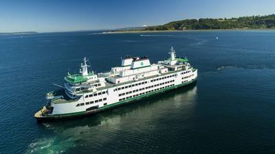 Suquamish em Elliott Bay durante os testes no mar em julho de 2018. (Foto: Departamento de Transportes do Estado de Washington)