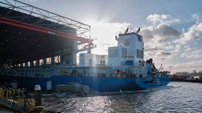 TSHD Ghasha é lançado no estaleiro da IHC em Kinderdijk, Holanda (Foto: Royal IHC)