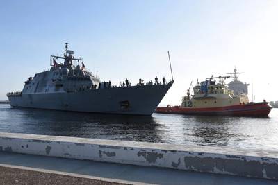 O USS Little Rock (LCS 9) chega ao seu porto em Mayport, na Flórida, em 12 de abril (Foto: Naval Station Mayport)