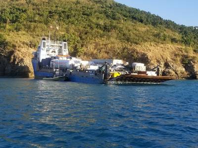 El buque de carga Ocean Spirit I de 223 pies de eslora ha aterrizado frente a St. Thomas en las Islas Vírgenes de EE. UU. (Foto: US Coast Guard District 7)