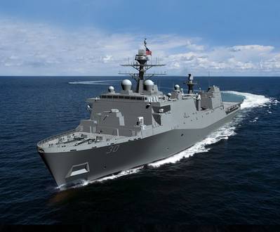 La división Ingalls Shipbuilding de HII ha recibido un contrato de $ 165.5 millones para proporcionar material de larga duración y actividades avanzadas de construcción para LPD 30, la primera LPD de Flight II. (Representación: HII)