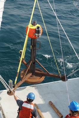 El pesado chasis de 800 kg que fue movido por el flujo (© 2017 MBARI)