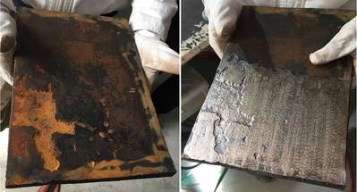 デッキ上の鋼にCoolLaserが及ぼす影響。前（左）と後写真：NYK