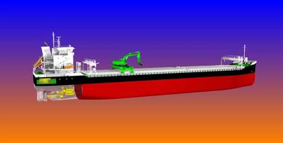 为Aasen Shipping建造的自卸式散货船将是首家使用混合动力推进的散货船。图片：Aasen Shipping）