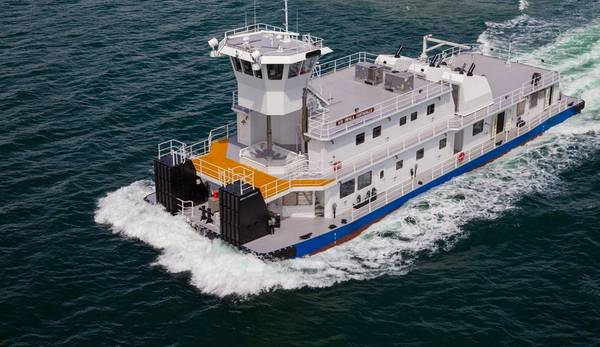 海洋新闻2017年“伟大的工作船”获奖者之一，东方造船集团为IWL河建造的内陆河拖船（图片：东方造船集团）