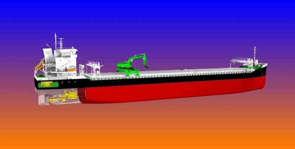 Los graneleros de autodescarga que se están construyendo para Aasen Shipping serán los primeros de su tipo en operar con propulsión híbrida. (Imagen: Aasen Shipping)