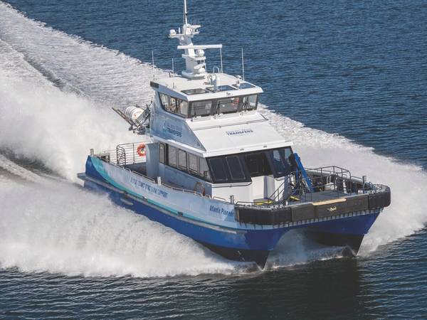 Para a vida útil do projeto Block Island, o Atlantic Wind Transfers, usando o Jones Act Compliant e a Blount-built Atlantic Pioneer, fornecerá serviços de transferência de tripulação e equipamentos para atender a esses requisitos logísticos chave. (Foto: Blount Boats)