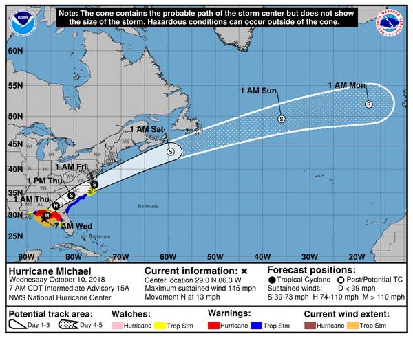 As últimas previsões do caminho da tempestade (CREDIT: NHC)