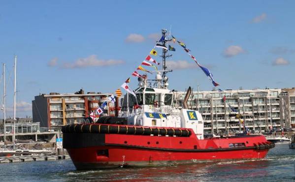في 13 سبتمبر ، 2018 ، تم تسمية قاطرة شيدت من قبل دامن Kotug Smit Towage 'Southampton' في احتفال في ميناء زيبروغ. (الصورة: Kotug Smit Towage)