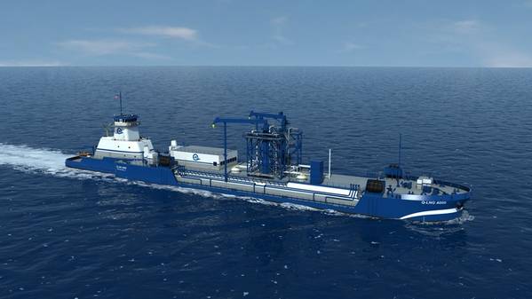 文件图像：哈维海湾的Q-LNG ATB加注船的描述。该船建造时与壳牌合作，将为目前正在建造的新型LNG /双燃料游轮提供液化天然气。信用：哈维海湾