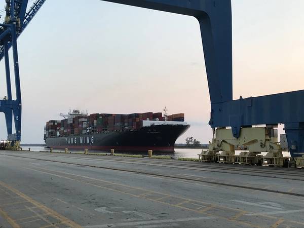 Die YM Uniformity kommt im Hafen von Wilmington an (CREDIT NC Ports)