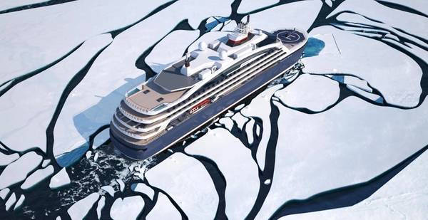 O novo navio de cruzeiro da Ponant apresentará desempenho ambiental avançado com as soluções Wärtsilä LNG. (Imagem: Ponant)