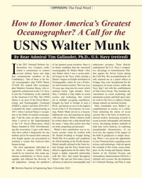 MR Dec-21#42 ? A Call for the
 
USNS Walter Munk
By Rear Admiral Tim