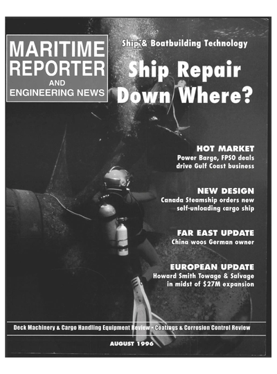 Cover of August 1996 issue of Maritime Reporter and Engineering News Magazine