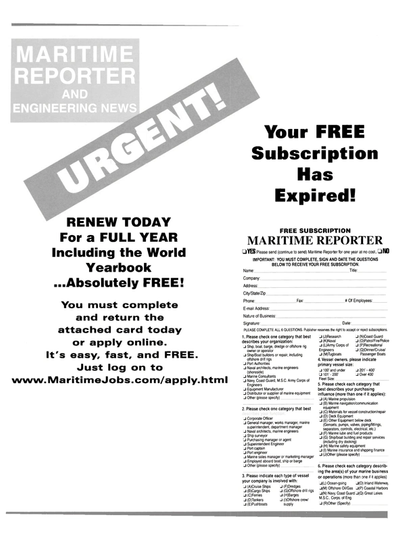Cover of January 2002 issue of Maritime Reporter and Engineering News Magazine