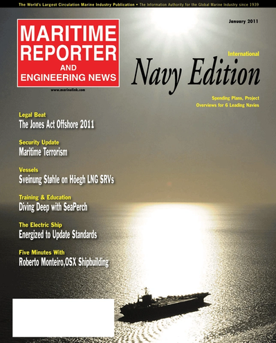 Cover of January 2011 issue of Maritime Reporter and Engineering News Magazine