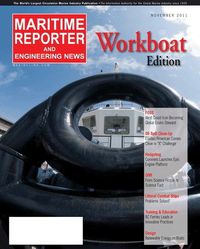 Cover of November 2011 issue of Maritime Reporter and Engineering News Magazine