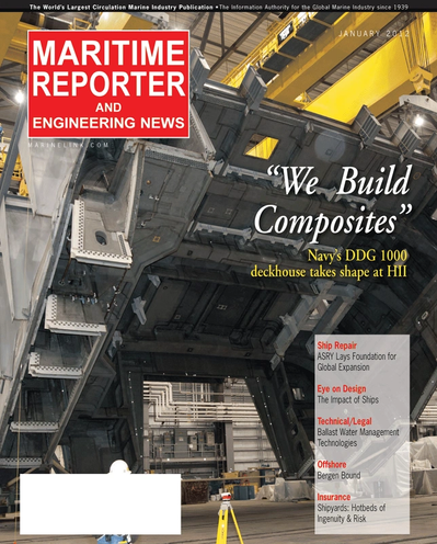 Cover of January 2012 issue of Maritime Reporter and Engineering News Magazine