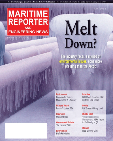 Cover of May 2012 issue of Maritime Reporter and Engineering News Magazine