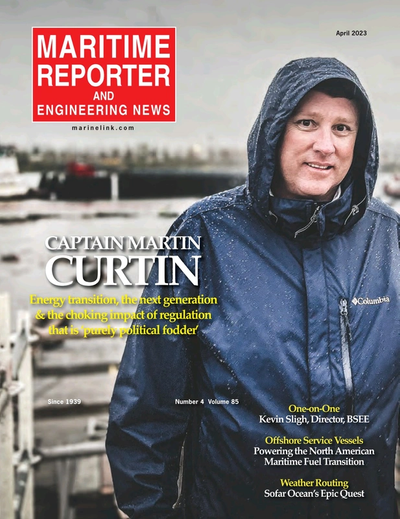 Cover of April 2023 issue of Maritime Reporter and Engineering News Magazine