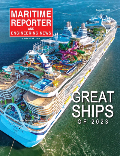 Cover of December 2023 issue of Maritime Reporter and Engineering News Magazine