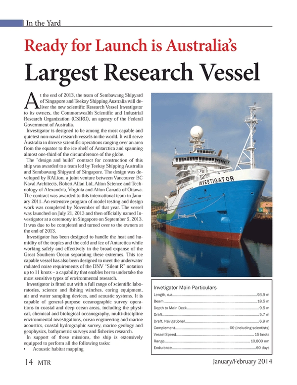 Marine Technology Magazine, page 14,  Jan 2014