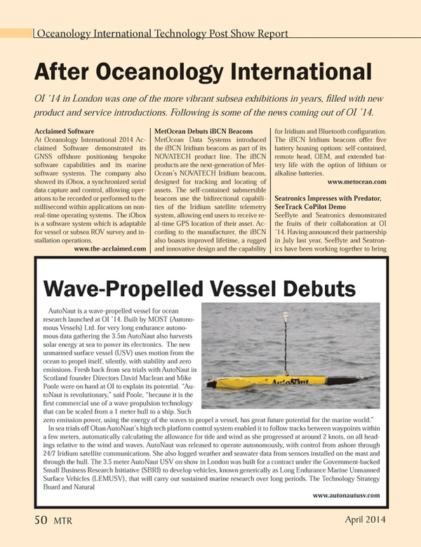 Marine Technology Magazine, page 50,  Apr 2014
