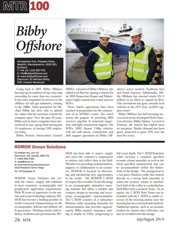 Marine Technology Magazine, page 26,  Jul 2014